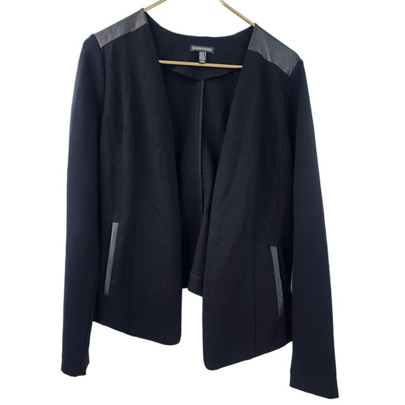 Eileen Fisher Angle Front Viscose Ponte Jacket Black Leather Jacket Medium - Picture 1 of 12